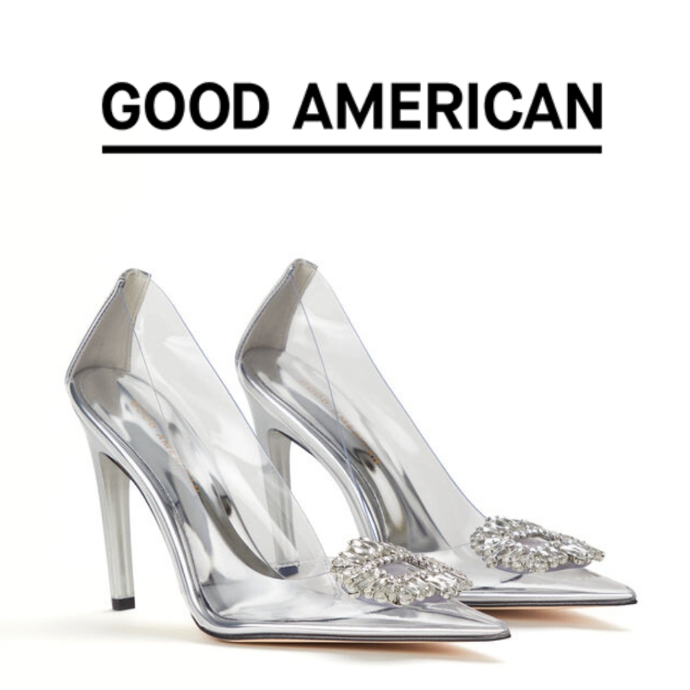 GOOD AMERICAN - CINDER-F*CKING-RELLA PUMP - SIZE 9.5 - Clear, Silver